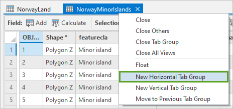 "Neue horizontale Registerkartengruppe" im Kontextmenü der Tabelle