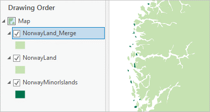 Layer "NorwayLand_Merge" im Bereich "Inhalt" und auf der Karte