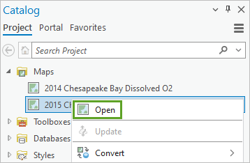 Öffnen Sie die Karte "2015 Chesapeake Bay Dissolved O2".