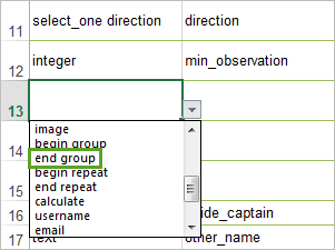 Option "end group"