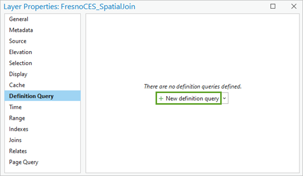 Schaltfläche "Neue Definitionsabfrage" auf der Registerkarte "Definitionsabfrage" im Fenster "Layer-Eigenschaften"