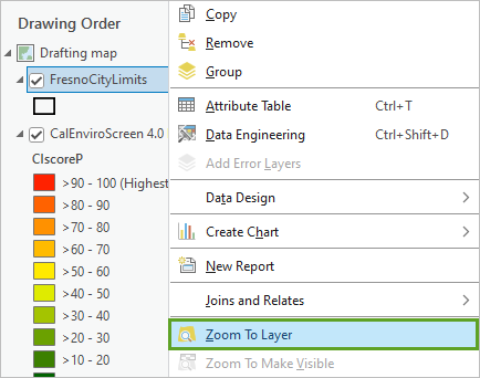 "Auf Layer zoomen" für den Layer "FresnoCityLimits"