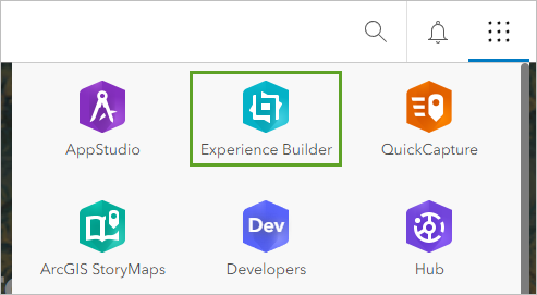 Option "Experience Builder" im Menü "Apps"