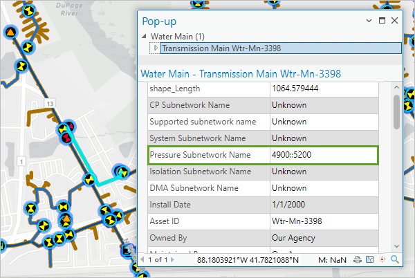 Attribut "Pressure Subnetwork Name" auf "4900::5200" festgelegt im Pop-up