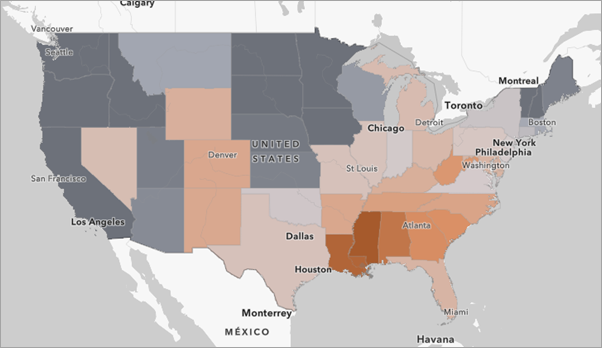 Prozentsatz der Geburten mit niedrigem Geburtsgewicht nach Bundesstaaten