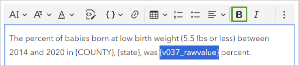 Text für Attribut "% Low birthweight" fett formatiert