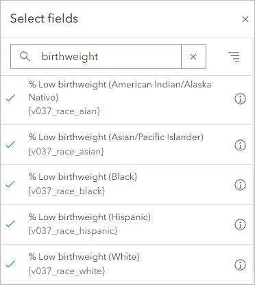 Ausgewählte Felder für Geburten mit niedrigem Geburtsgewicht nach Hautfarbe und ethnischer Herkunft