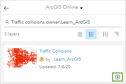 Layer "Traffic Collisions" aus den Suchergebnissen hinzufügen