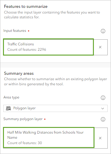 Polygon-Layer und Layer für die Zusammenfassung auswählen