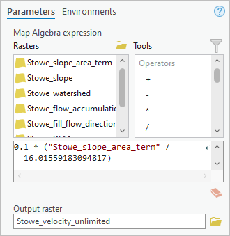 Parameter für das Werkzeug "Raster-Berechnung"