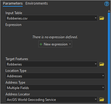 Parameter für das Werkzeug "Features mit Ereignisdatensätzen aktualisieren"