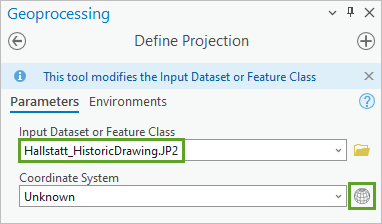 Parameter für "Projektion definieren"