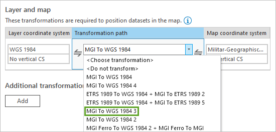 Legen Sie die Transformation auf "MGI in WGS 1984 3" fest.