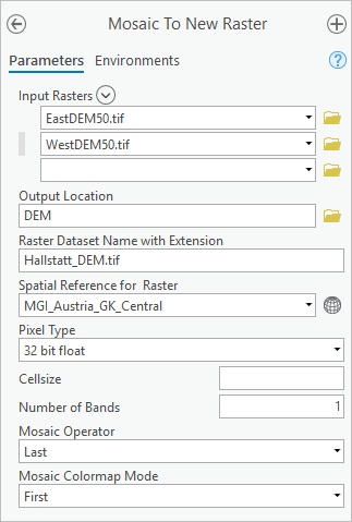 Parameter für "Mosaik zu neuem Raster"