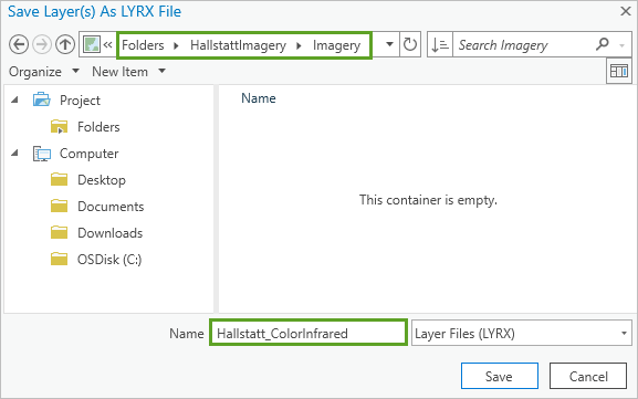 Fenster "Layer als LYRX-Datei speichern"