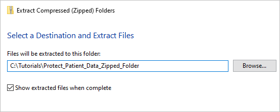 Einen Speicherort auf Ihrem Computer für den extrahierten Ordner "Protect_Patient_Data_Zipped_Folder" angeben.