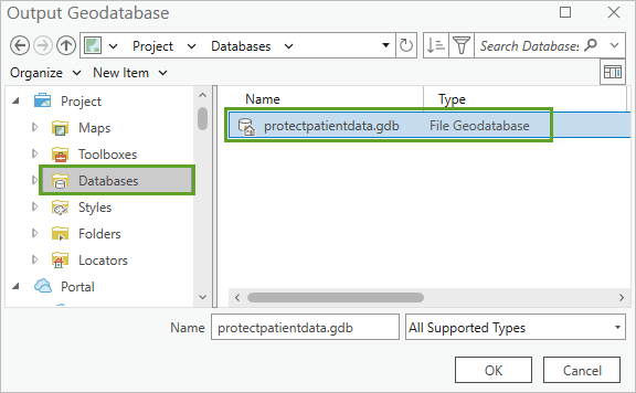 Wählen Sie die Ziel-Geodatabase für die Tabelle aus.