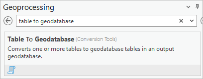 Suche nach dem Werkzeug "Tabelle in Geodatabase"