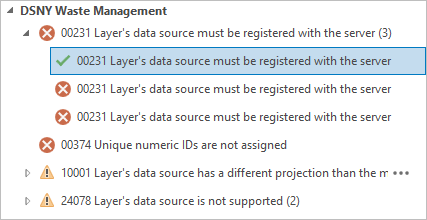 Fehlermeldung, die angibt, dass die Datenquelle des Layers beim Server registriert sein muss