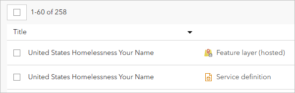Seite "Inhalt" mit Feature-Layer und Service-Definition