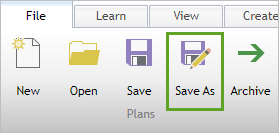 Schaltfläche "Save As" in der Gruppe "Plans" auf der Registerkarte "File"