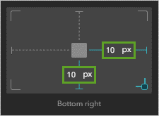 Rechte und untere Position auf 10 Pixel festgelegt