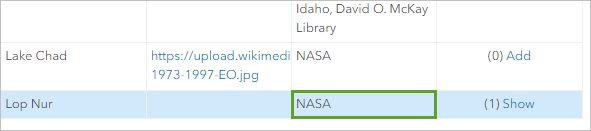 Die Bildquelle "Lop Nur" wurde in der Tabelle auf "NASA" festgelegt.