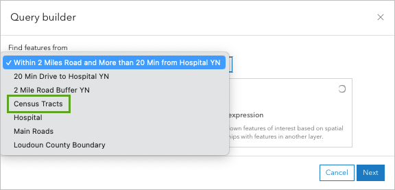 Wählen Sie "Census Tracts" für die Option "Features suchen in" aus.