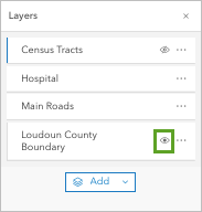 Schaltfläche "Sichtbarkeit" für "Loudoun County Boundary" im Bereich "Layer"