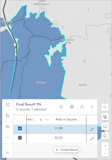 Östliches Feature mit unregelmäßiger Form auf der Karte ausgewählt