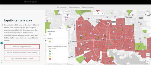 Die Karte für die konfigurierte Kartenaktion "Redlined neighborhoods"