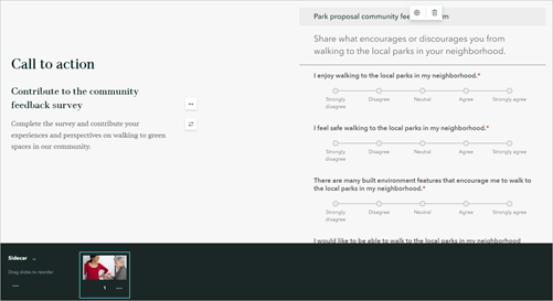 Die erste Folie des Abschnitts "Call to action" wurde mit dem Survey konfiguriert.