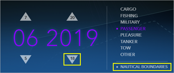 Juni 2019 als Datum gewählt, Option "Nautical Boundaries" aktiviert