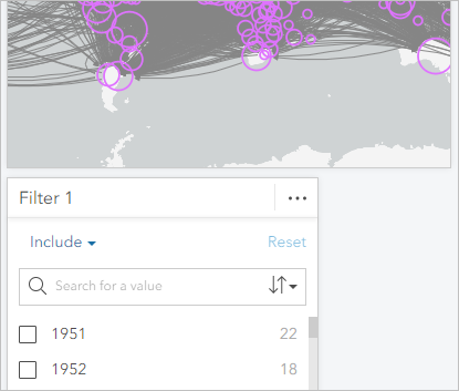 Widget für den Filter "Year" unter der Karten-Kachel