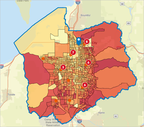 Ausdehnung der Karte aktualisiert auf Salt Lake County und Anzeige der Daten auf Blockebene