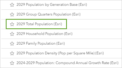 Variable "2029 Total Population (Esri)"