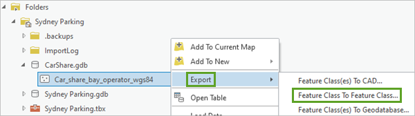 Exportieren Sie die Feature-Class "Car_share_bay_operator_wgs84".