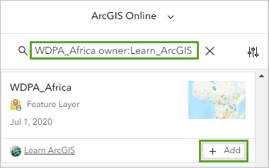 Suchen Sie nach dem Layer "WDPA_Africa".