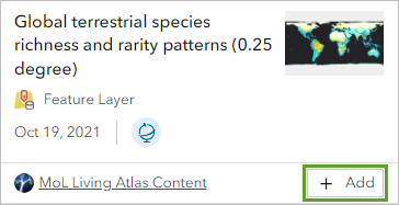 Fügen Sie den Layer "Global terrestrial species richness and rarity patterns (0.25)" hinzu.