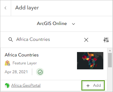 Layer "Africa Countries" suchen und hinzufügen