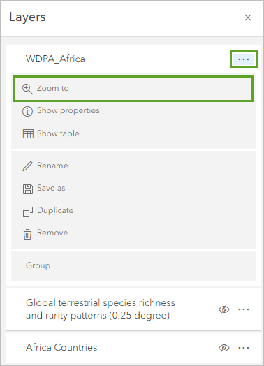 Auf den Layer "WDPA Africa" zoomen