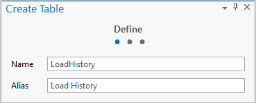 Parameter auf der Seite "Definieren" im Assistenten "Tabelle erstellen"