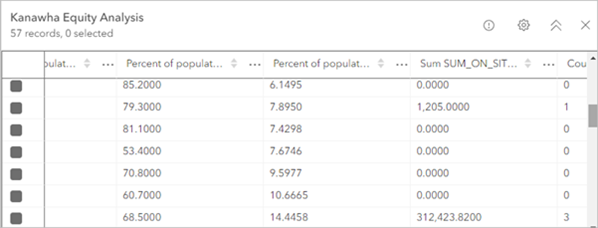 Tabelle für den Layer "Kanawha Equity Analysis"