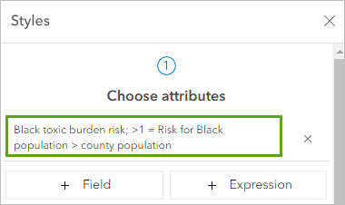 Klicken Sie auf den Attributausdruck "Black toxic burden risk", um den Arcade-Code zu bearbeiten.