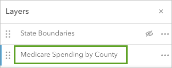 Der im Bereich "Layer" ausgewählte Layer "Medicare Spending by County"