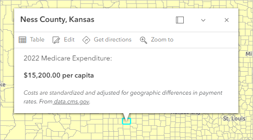 Pop-up mit den Medicare-Ausgaben im County Ness in Kansas im Jahr 2022