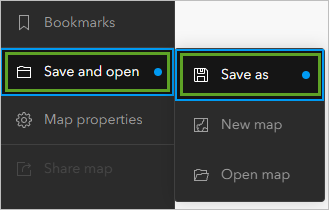 Save as on the Save and open menu
