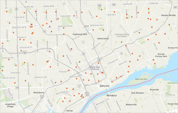 The Public Schools in Detroit layer added to the map