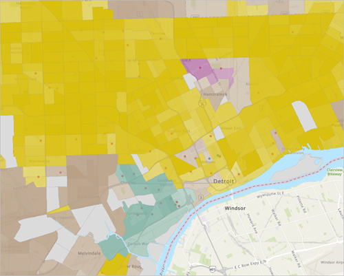 Map zooms to Detroit, Michigan