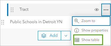 Show table in the Options menu for the Tract layer